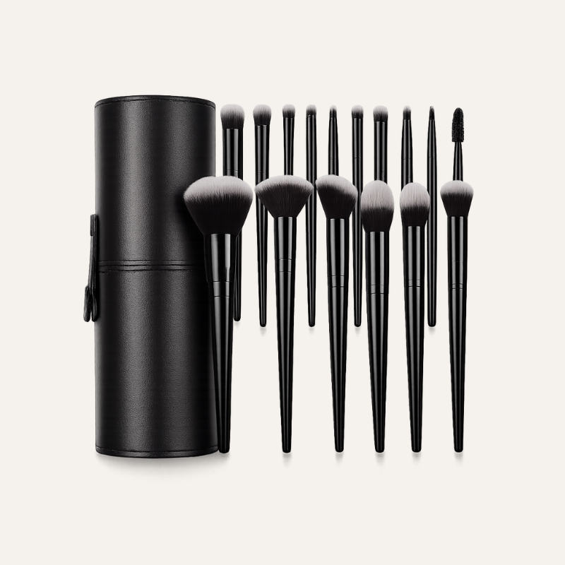 Pro Glam Set – Kit de 14 pinceaux de maquillage avec boîte en cuir